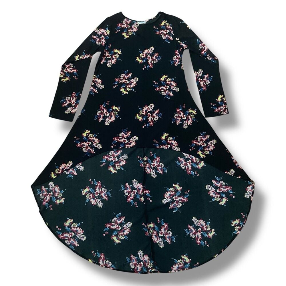 Berrylush Longline High-Low Top Dress Women M Lagenlook Black Pink Boat Neck